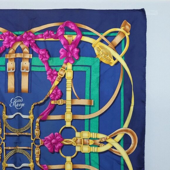 HERMES Carre90 Scarf ""Grand Manège"" Silk Blue - Picture 4 of 15